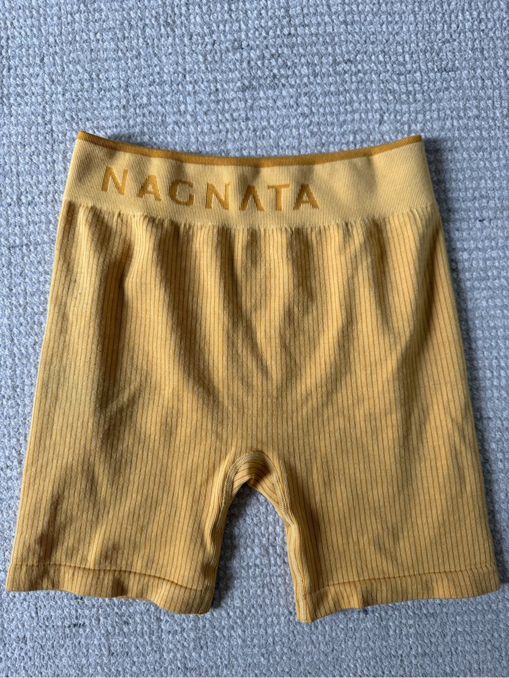 Nagnata Mustard Yellow Ribbed Athletic Bike Shorts